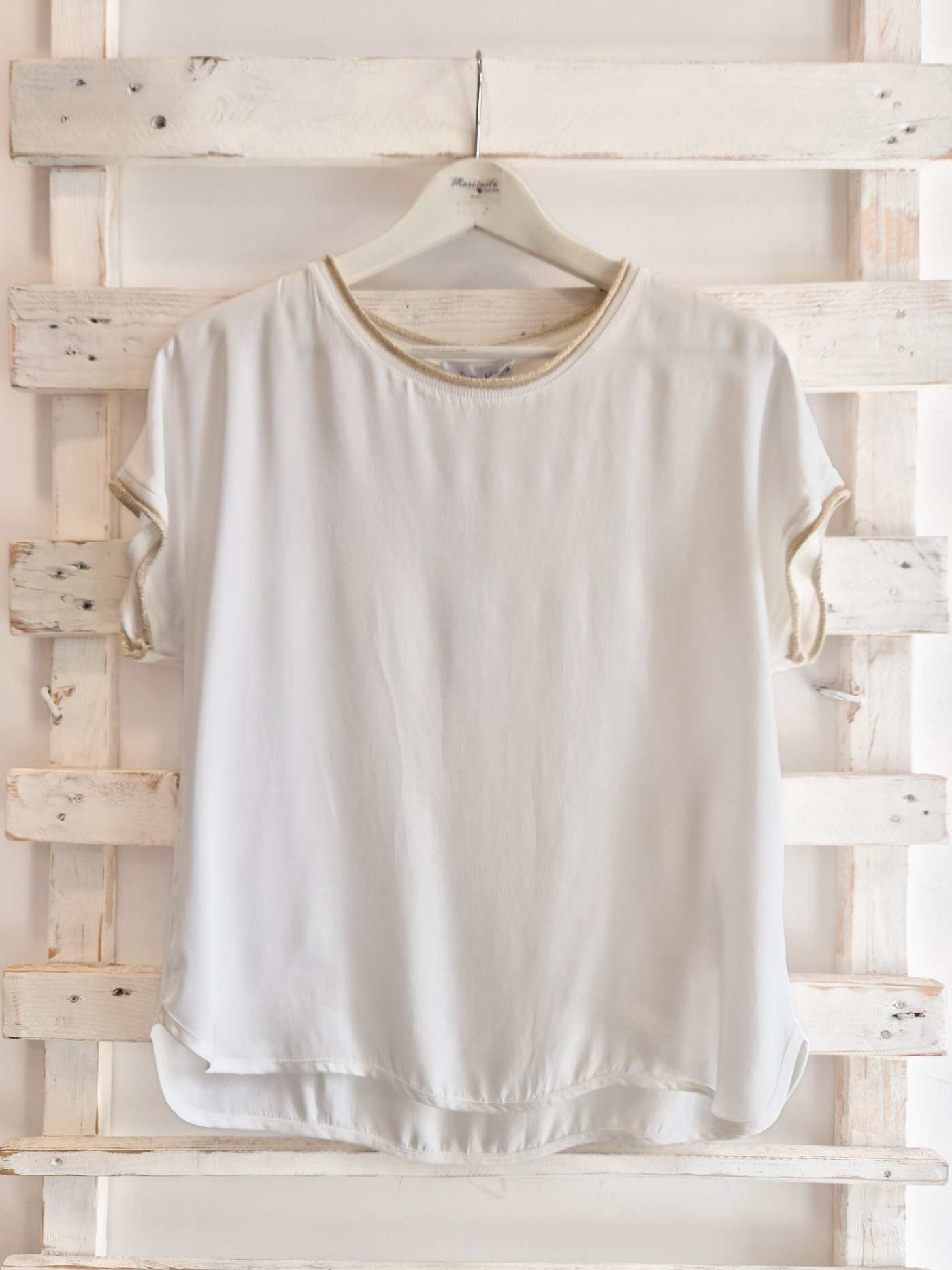 T-SHIRT COLLO LUREX - Bianco