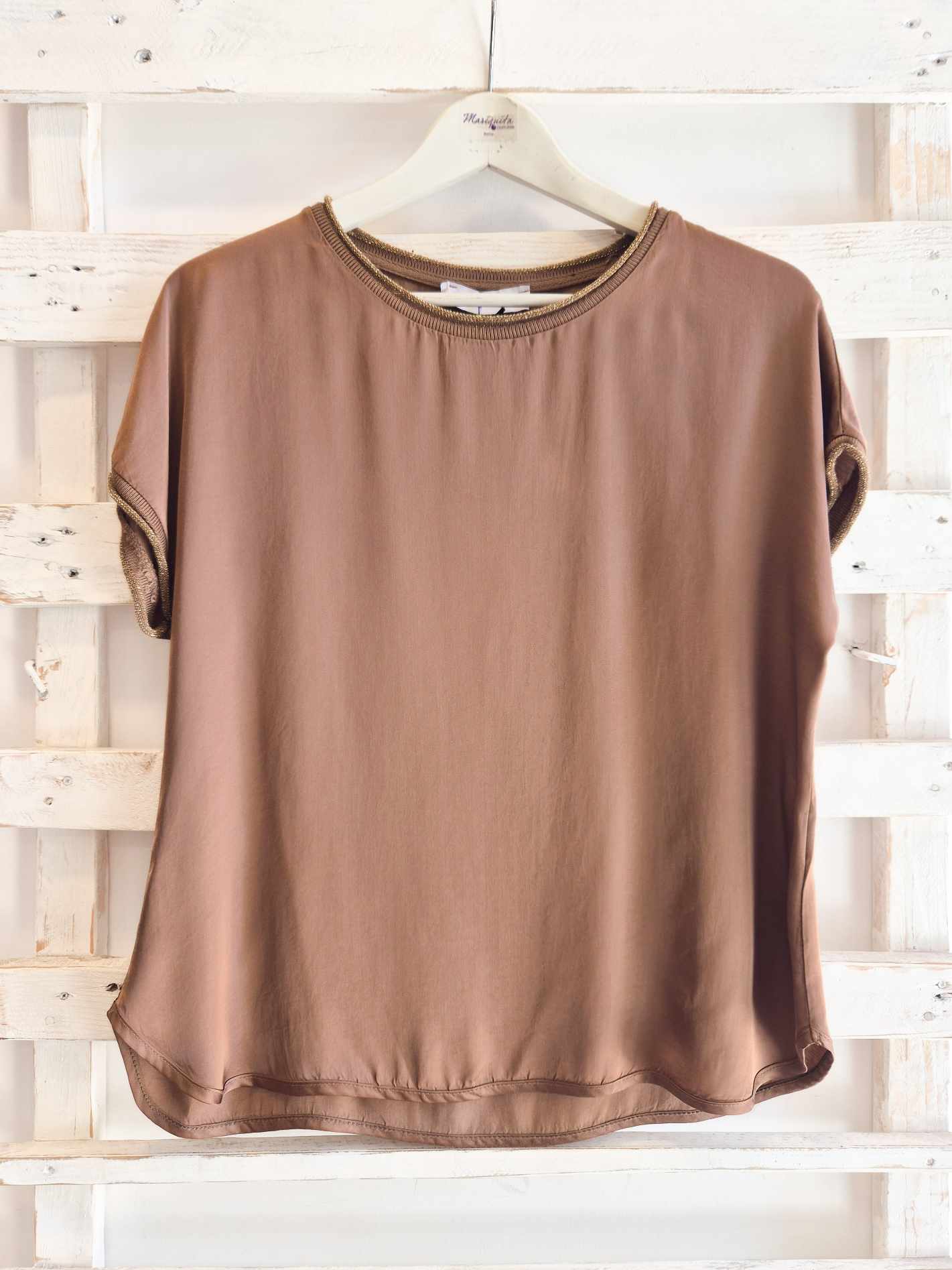 T-SHIRT COLLO LUREX - Mandorla