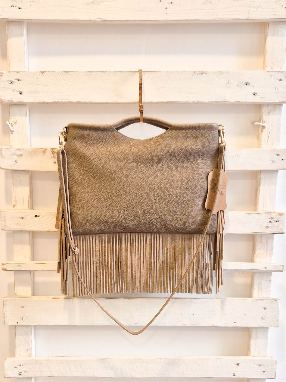 Borsa frange Vera Pelle - Taupe