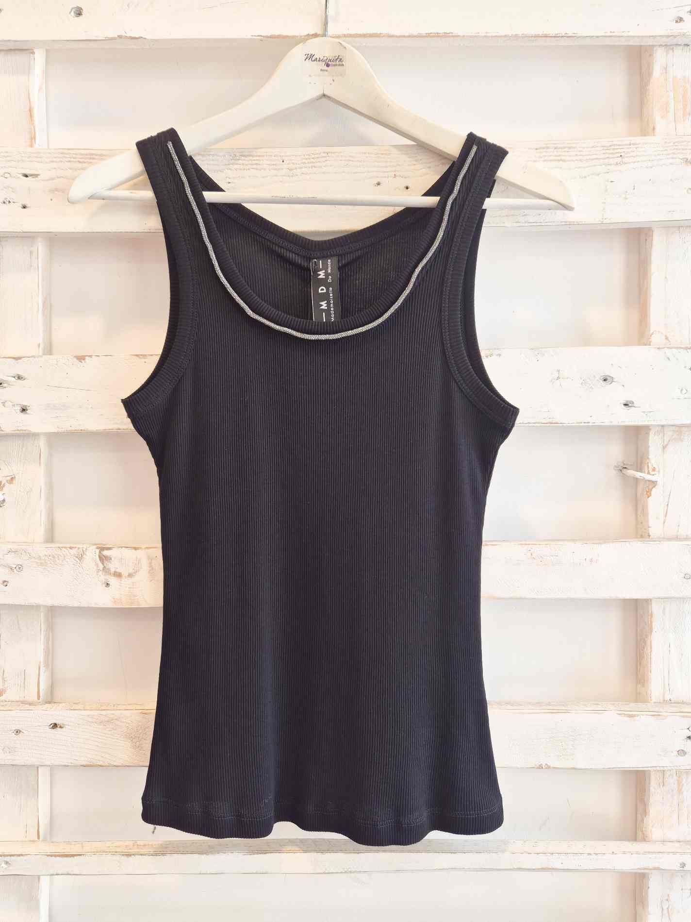 CANOTTA FILO STRASS - nero