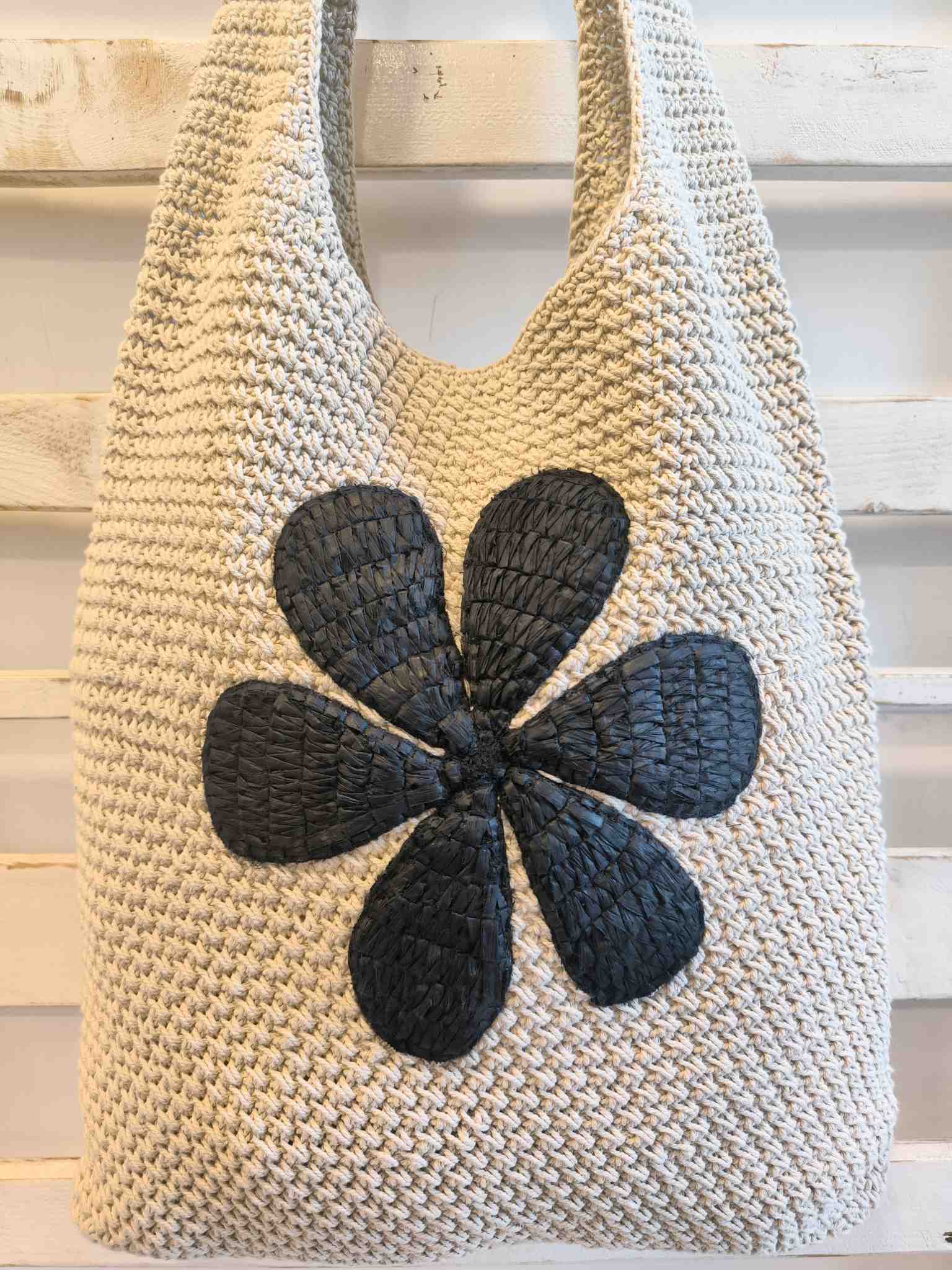 BORSA CROCHET FIORE - naturale