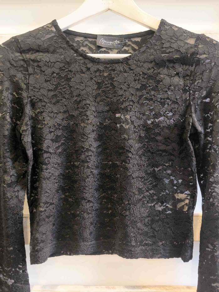 maglia crop pizzo - nero