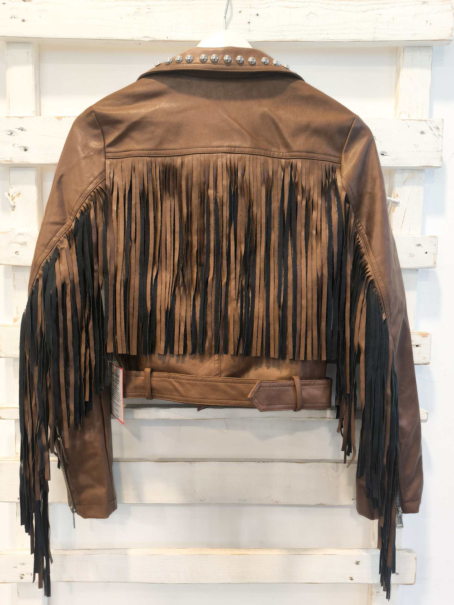 GIACCA ECOPELLE FRANGE - Castagna