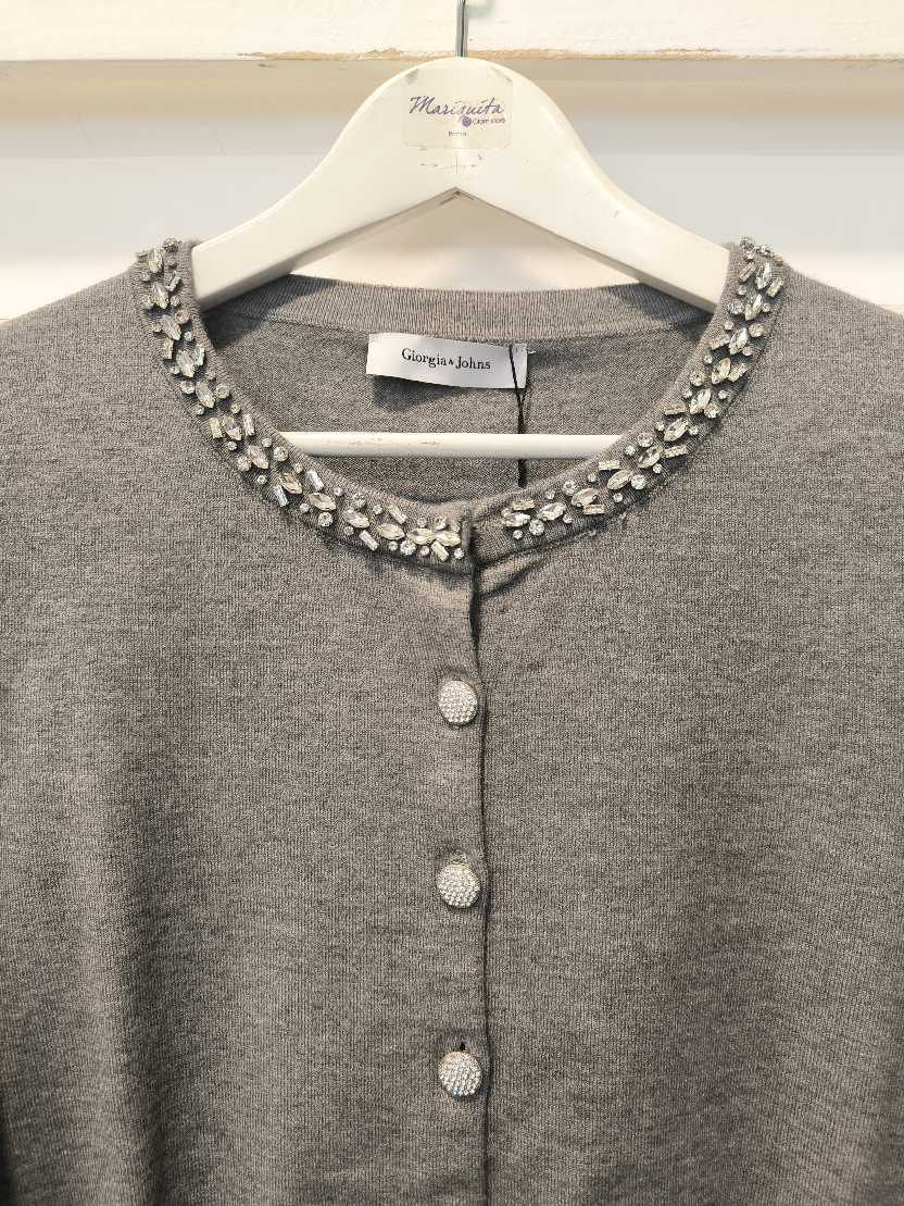 Cardigan colletto strass - Grigio