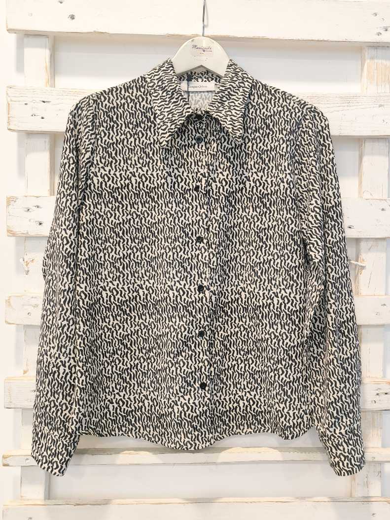 CAMICIA RASO STAMPA - Nero/Panna