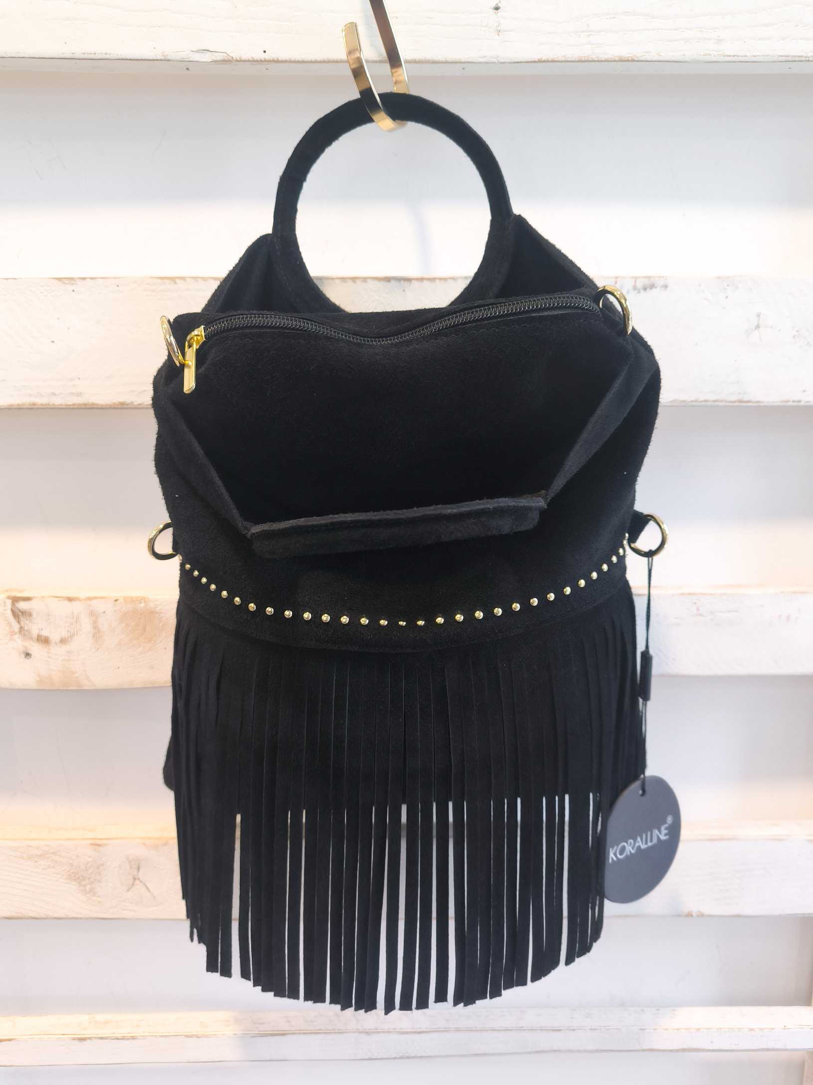 SACCO IN CAMOSCIO FRANGE - nero