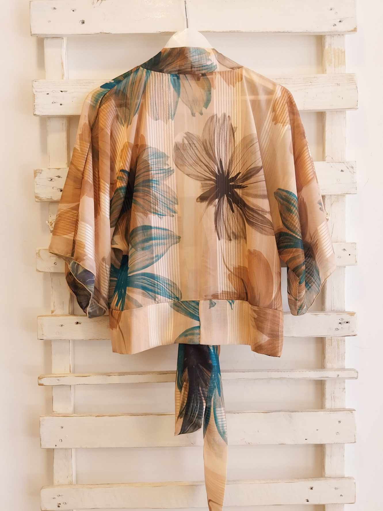 CAMICETTA KIMONO CON FUSCIACCA - FIORI COBALTO