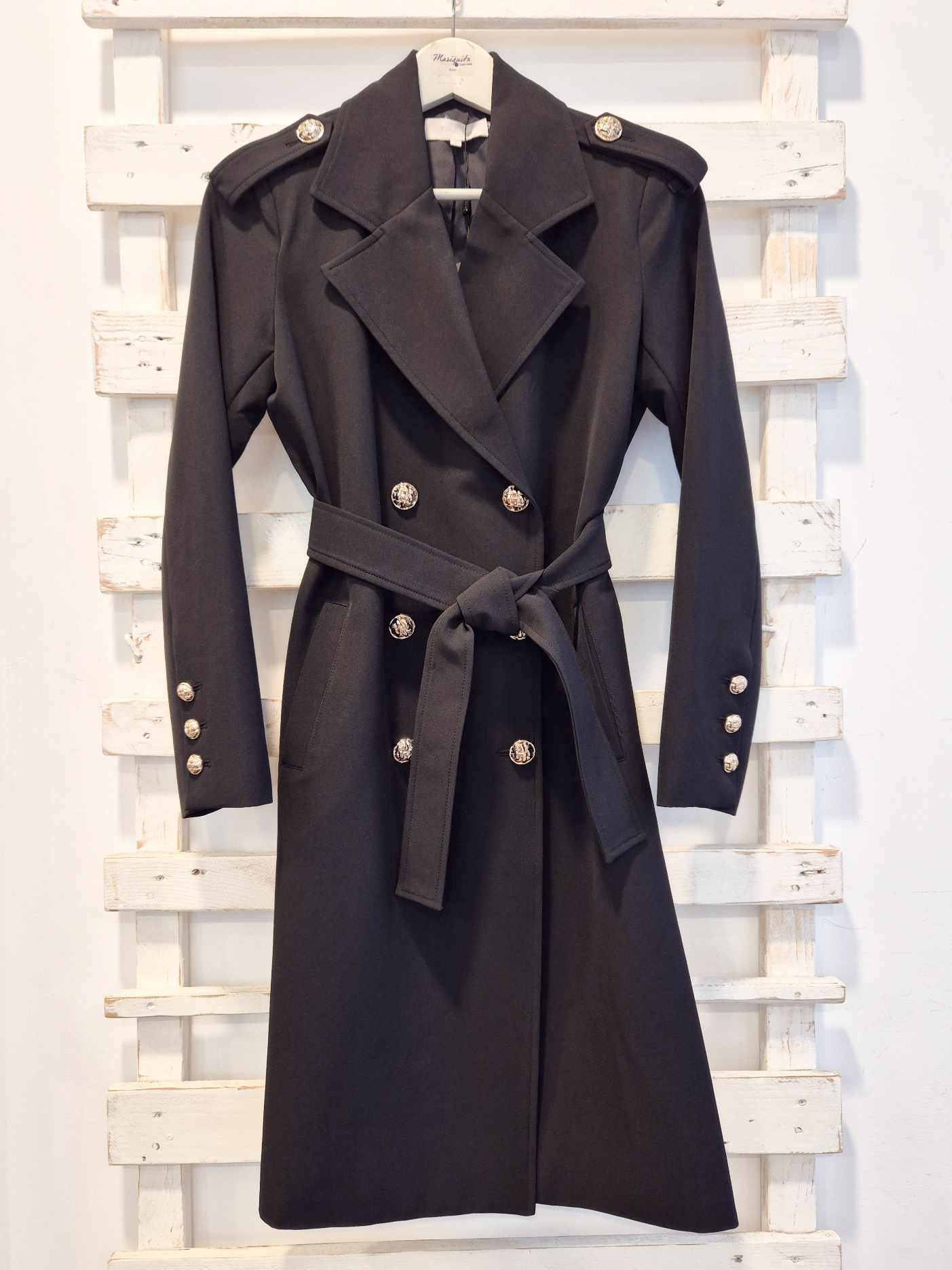 TRENCH CON BOTTONI ORO - nero