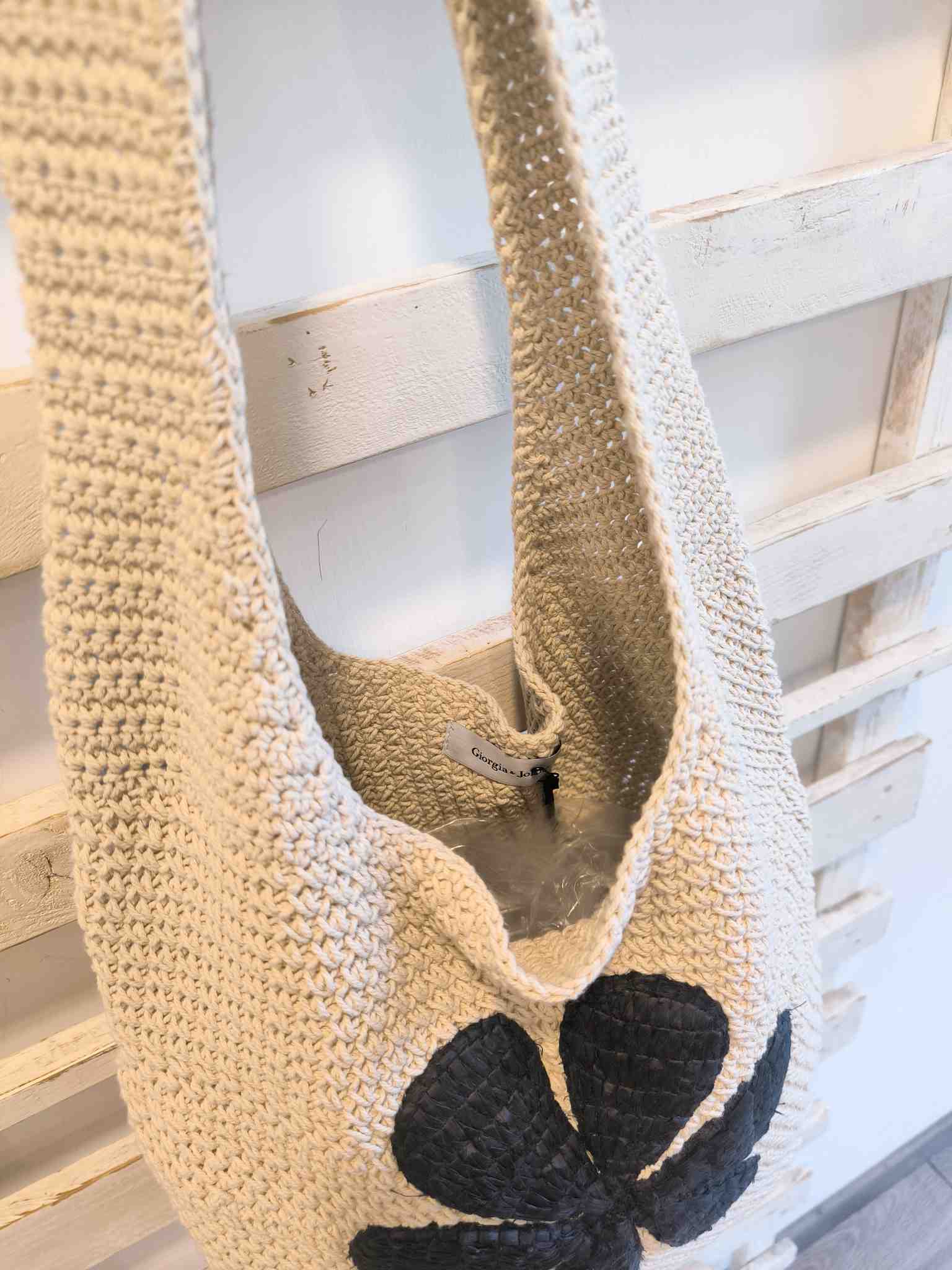 BORSA CROCHET FIORE - naturale
