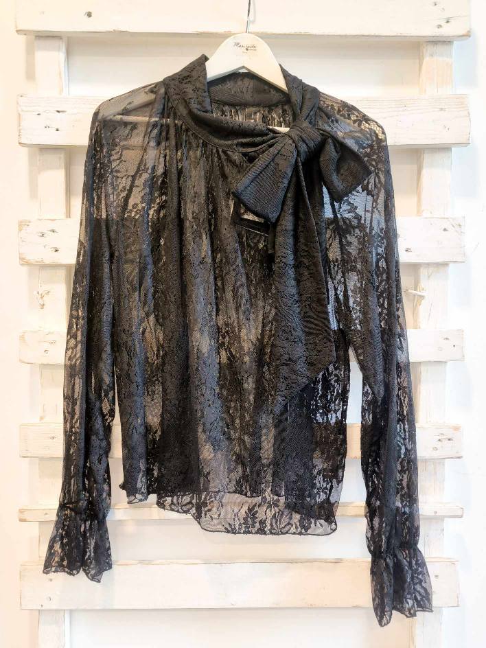 BLUSA IN PIZZO - nero