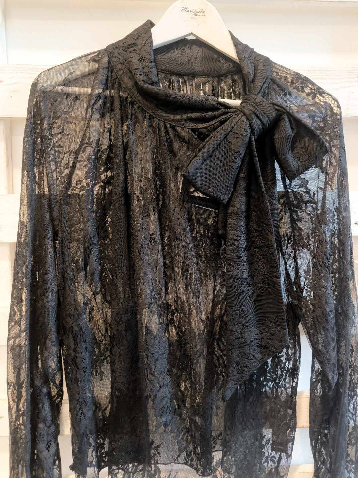 BLUSA IN PIZZO - nero