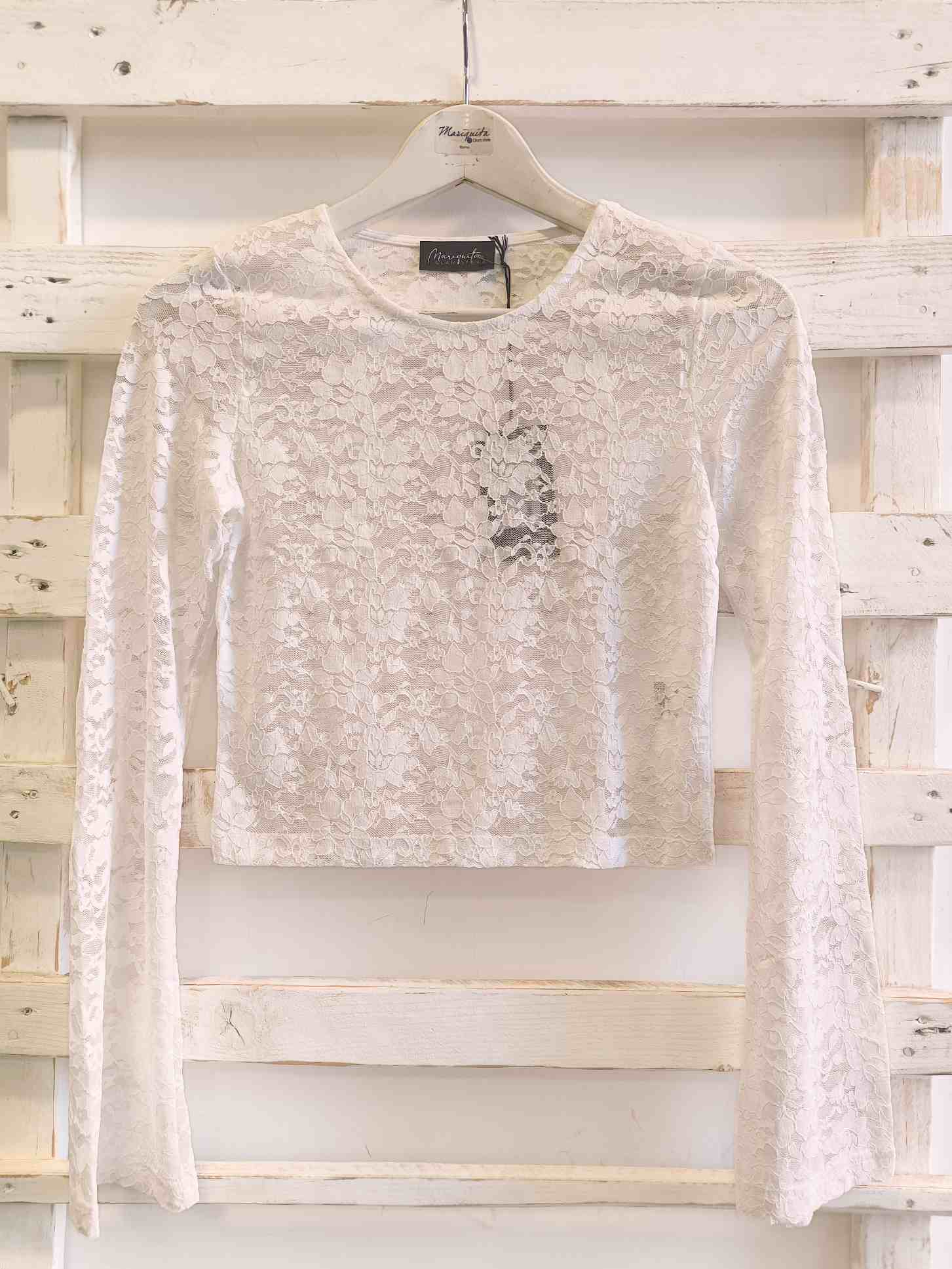 maglia crop pizzo - bianca