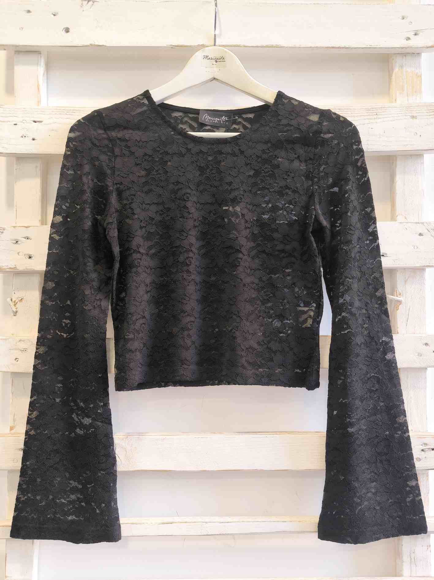 maglia crop pizzo - nero