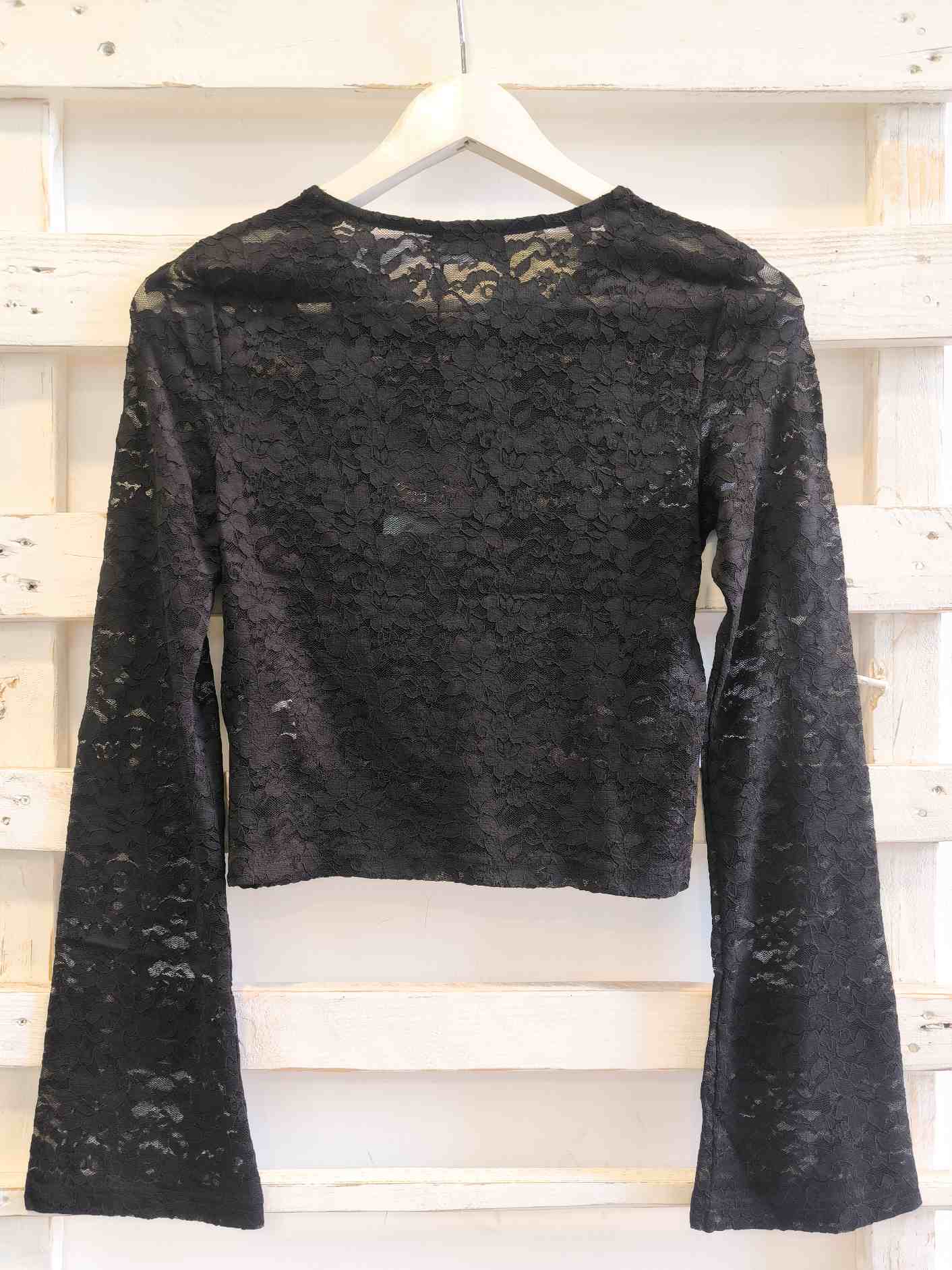 maglia crop pizzo - nero