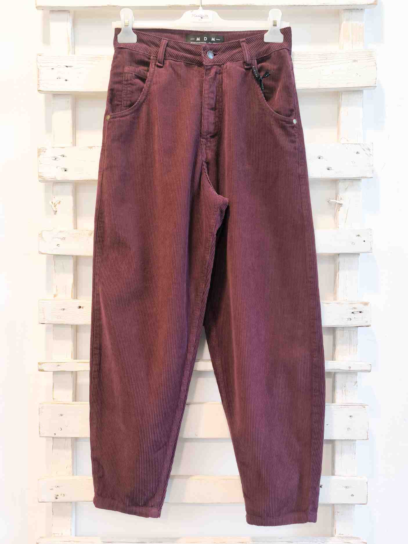 PANTALONE BOY FIT VELLUTO - Burgundy