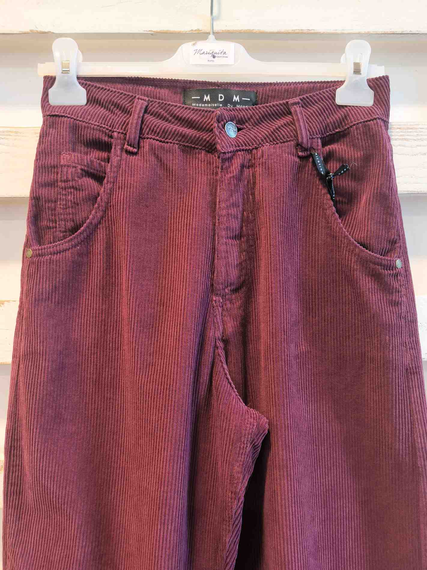 PANTALONE BOY FIT VELLUTO - Burgundy