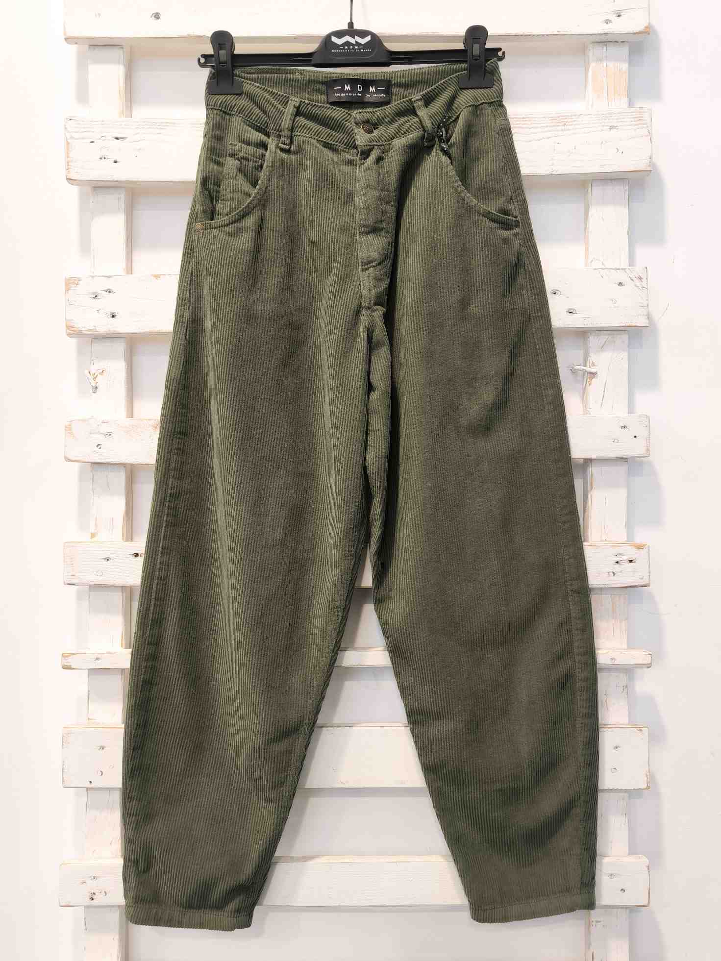 PANTALONE BOY FIT VELLUTO - MILITARY