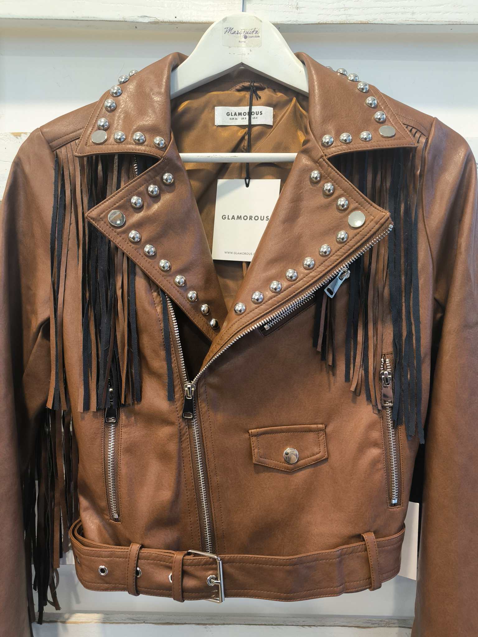 GIACCA ECOPELLE FRANGE - Castagna