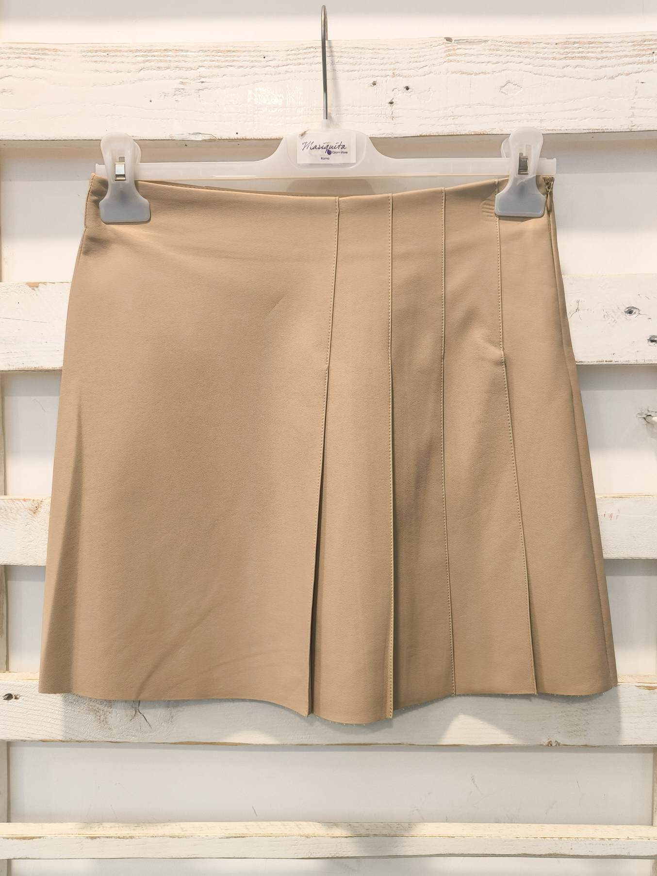 MINIGONNA ECOPELLE PIEGHE - sabbia