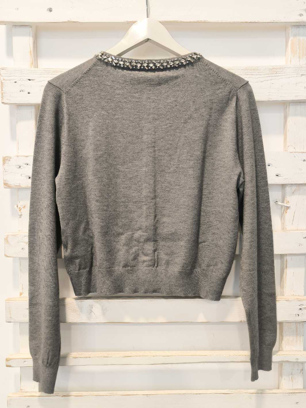 Cardigan colletto strass - Grigio