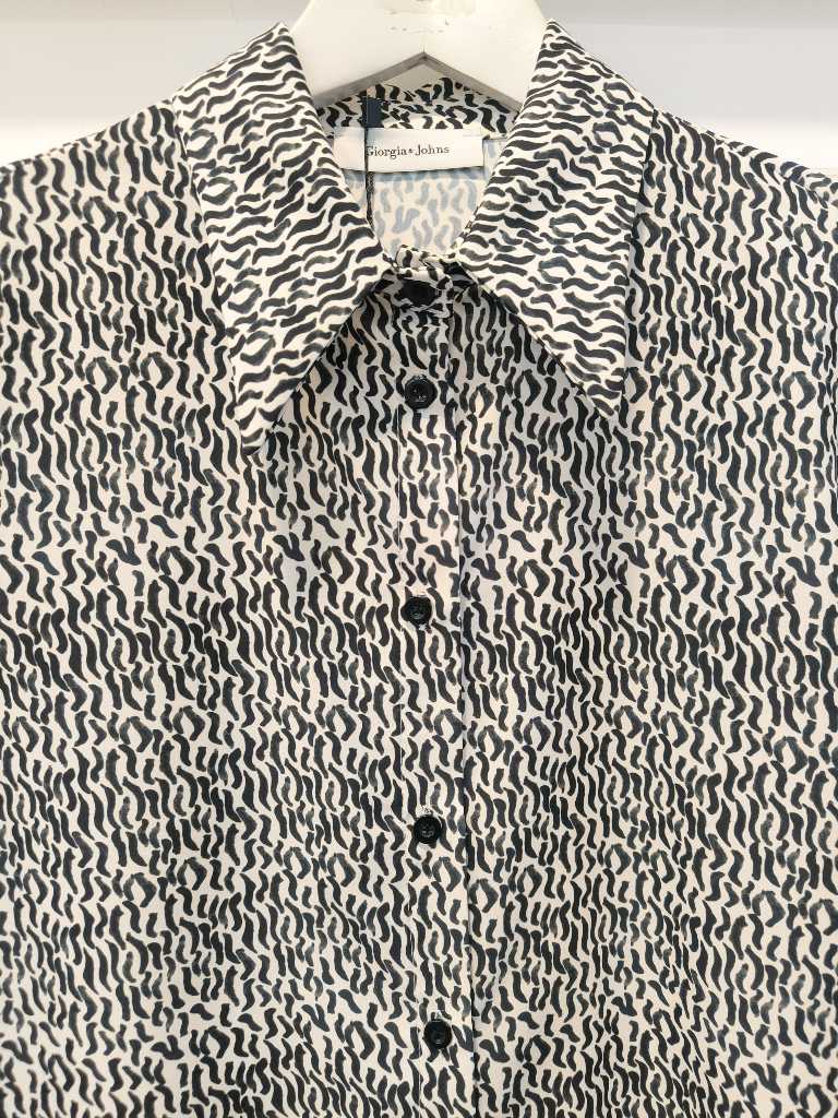CAMICIA RASO STAMPA - Nero/Panna