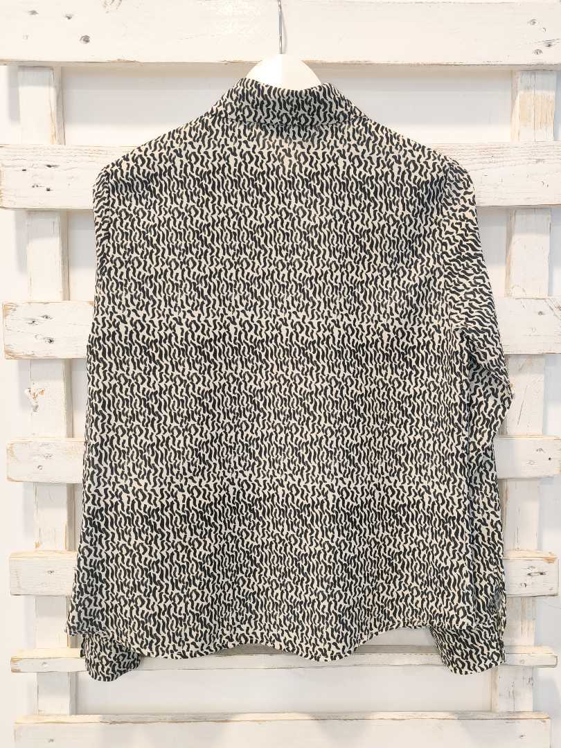 CAMICIA RASO STAMPA - Nero/Panna