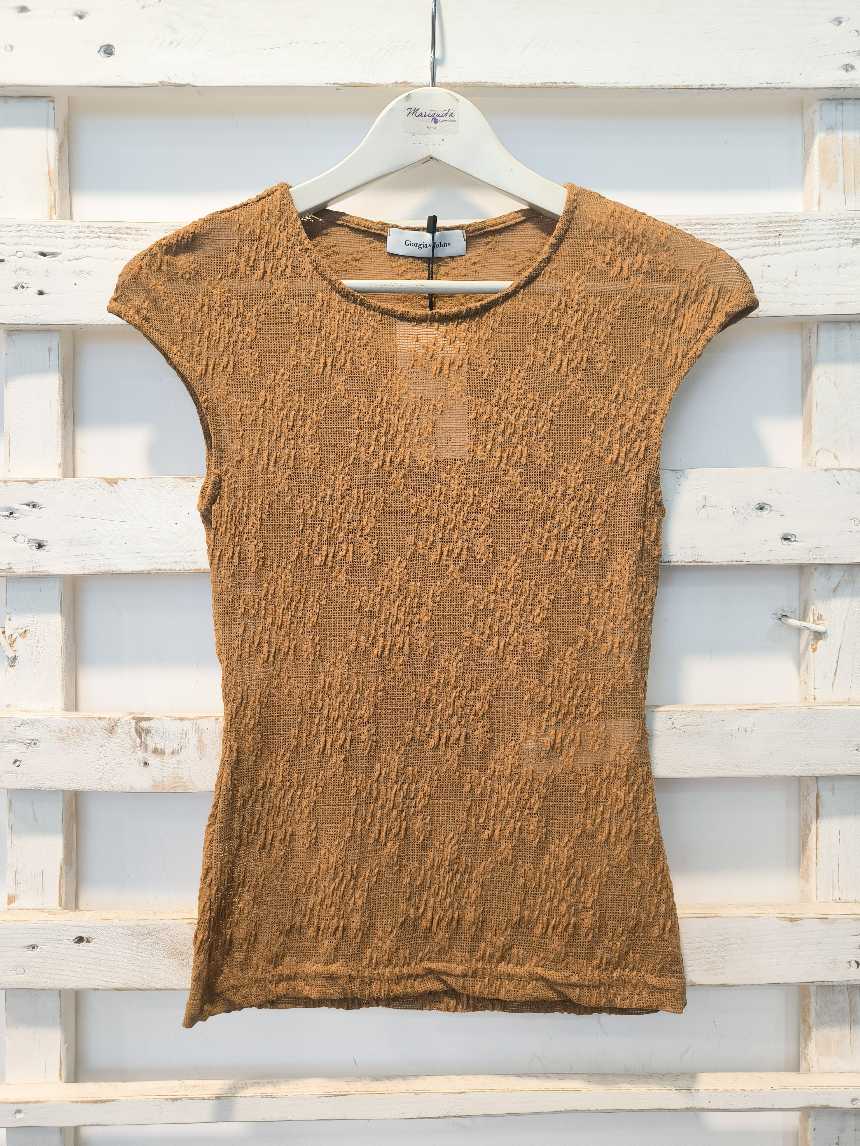 TOP RICAMO - Caramello