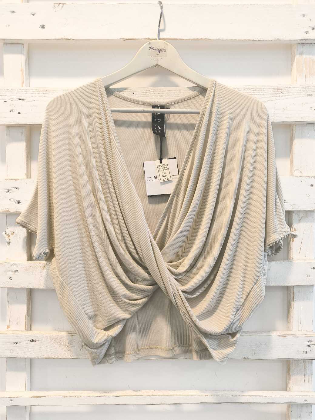 MAGLIA INCROCiATA COSTINA - Burro