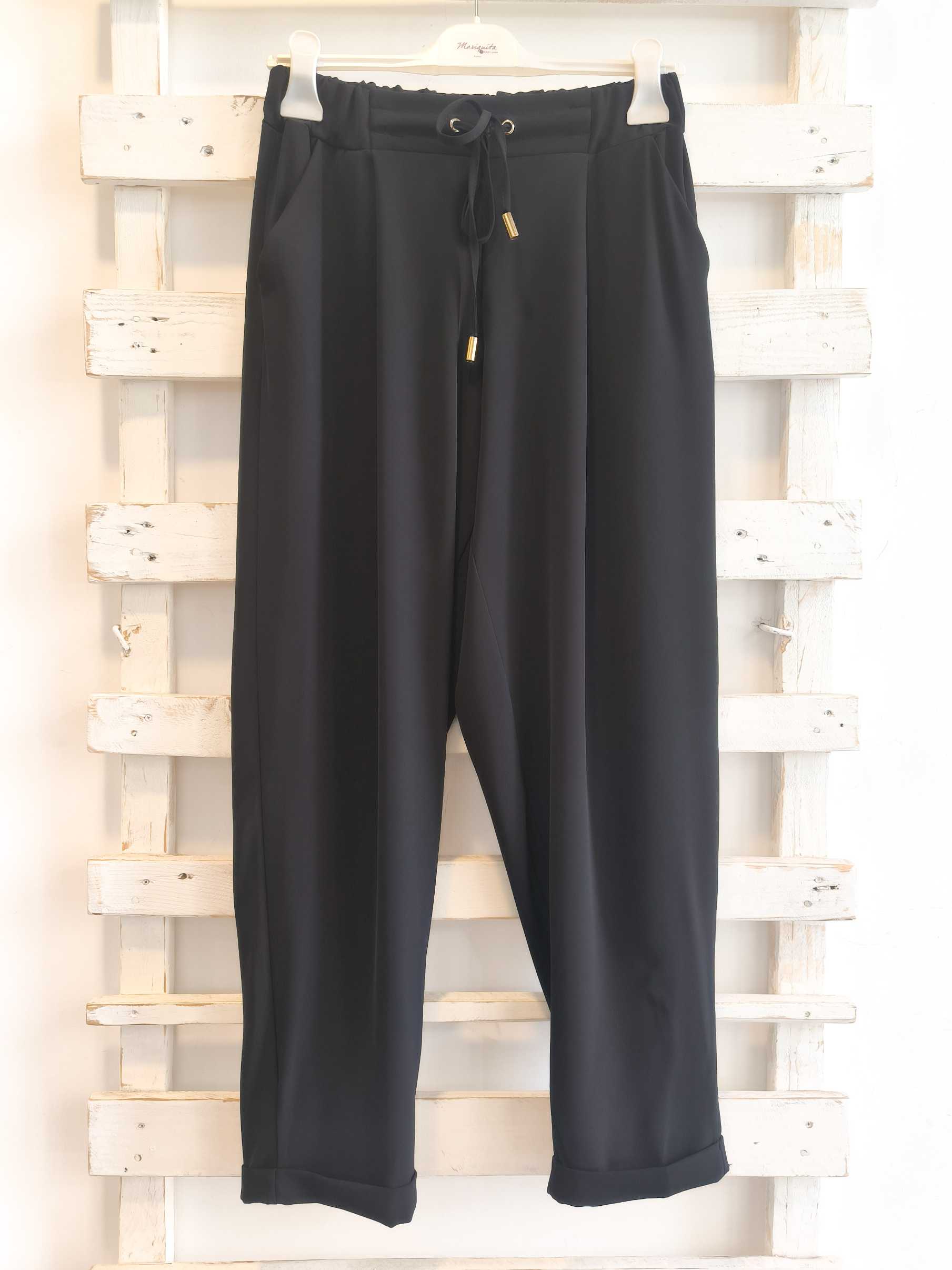 PANTALONE RISVOLTO - nero