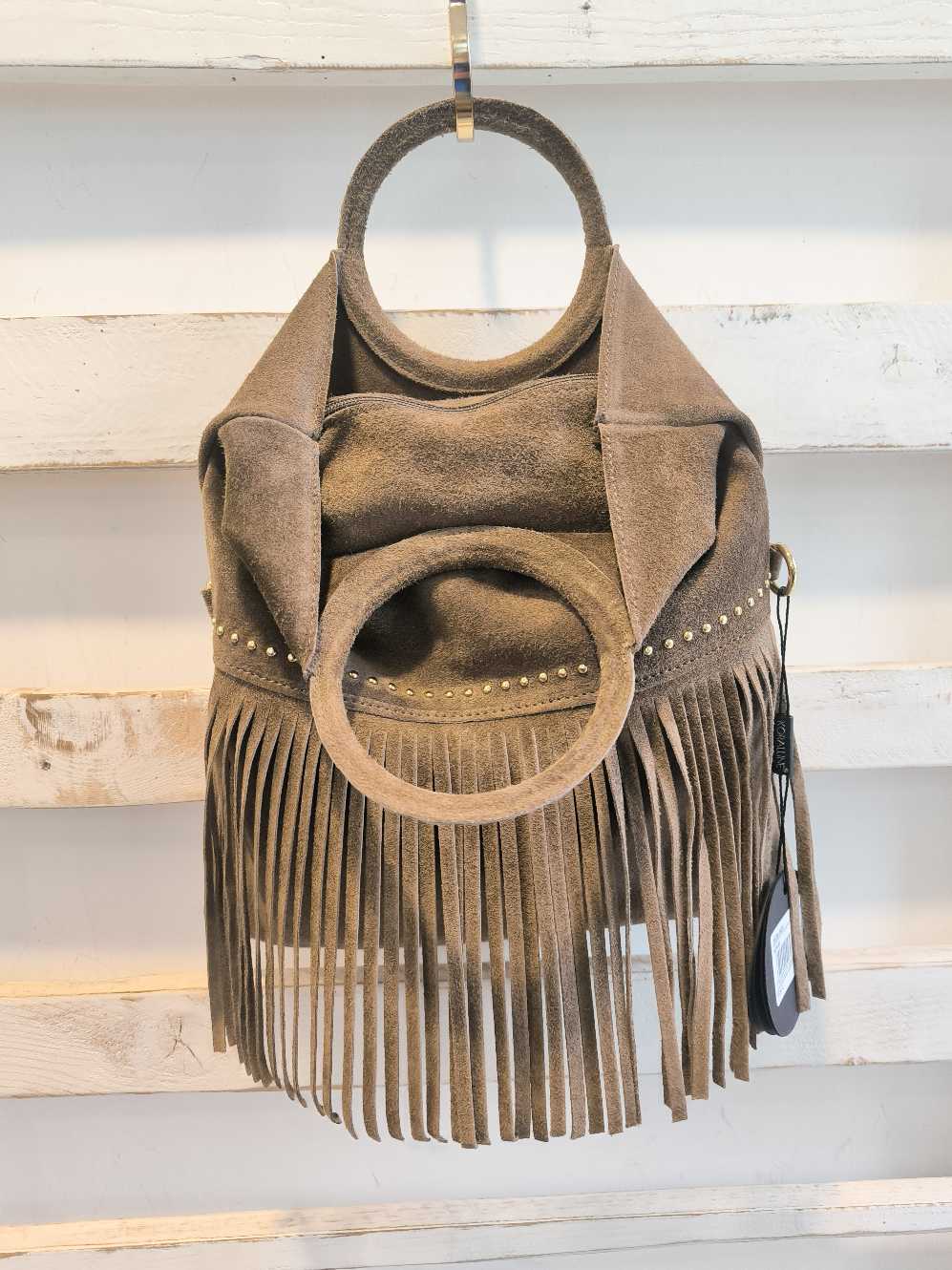 SACCO IN CAMOSCIO FRANGE - Taupe