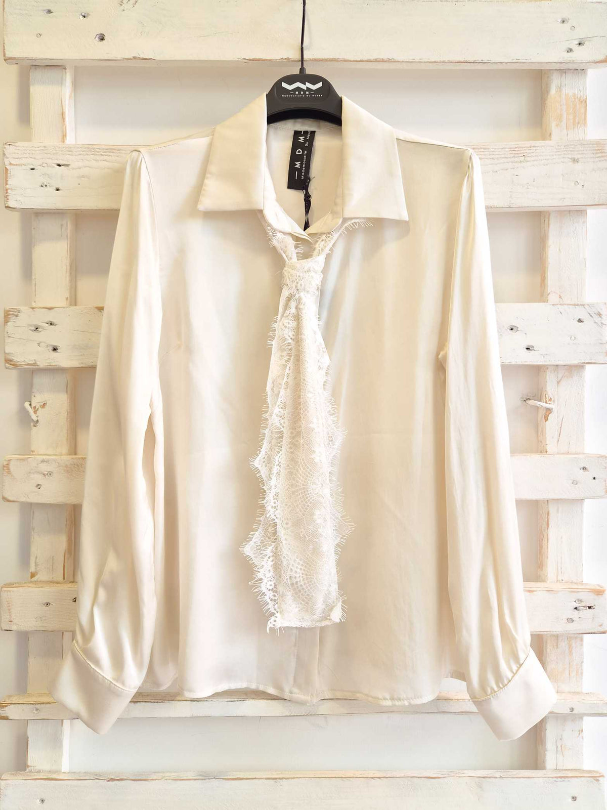 CAMICIA CRAVATTA PIZZO - Burro