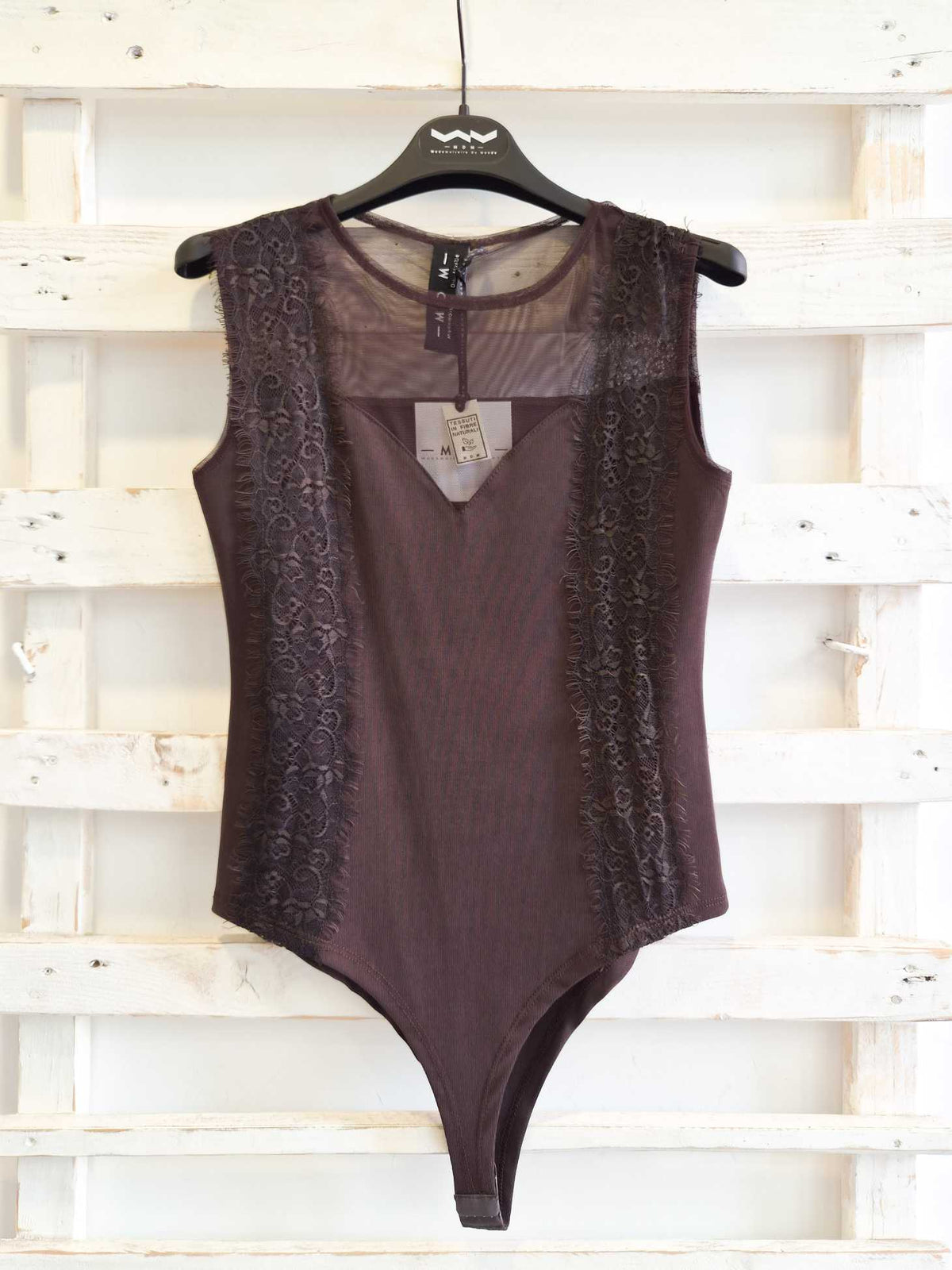 BODY CON PIZZO - Moka
