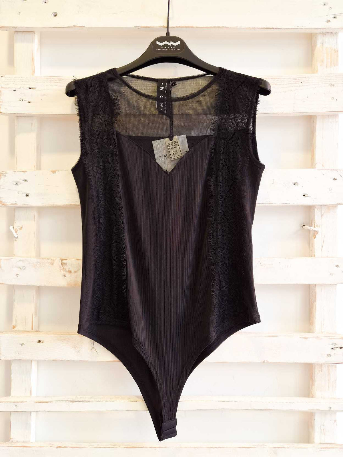 BODY CON PIZZO - nero