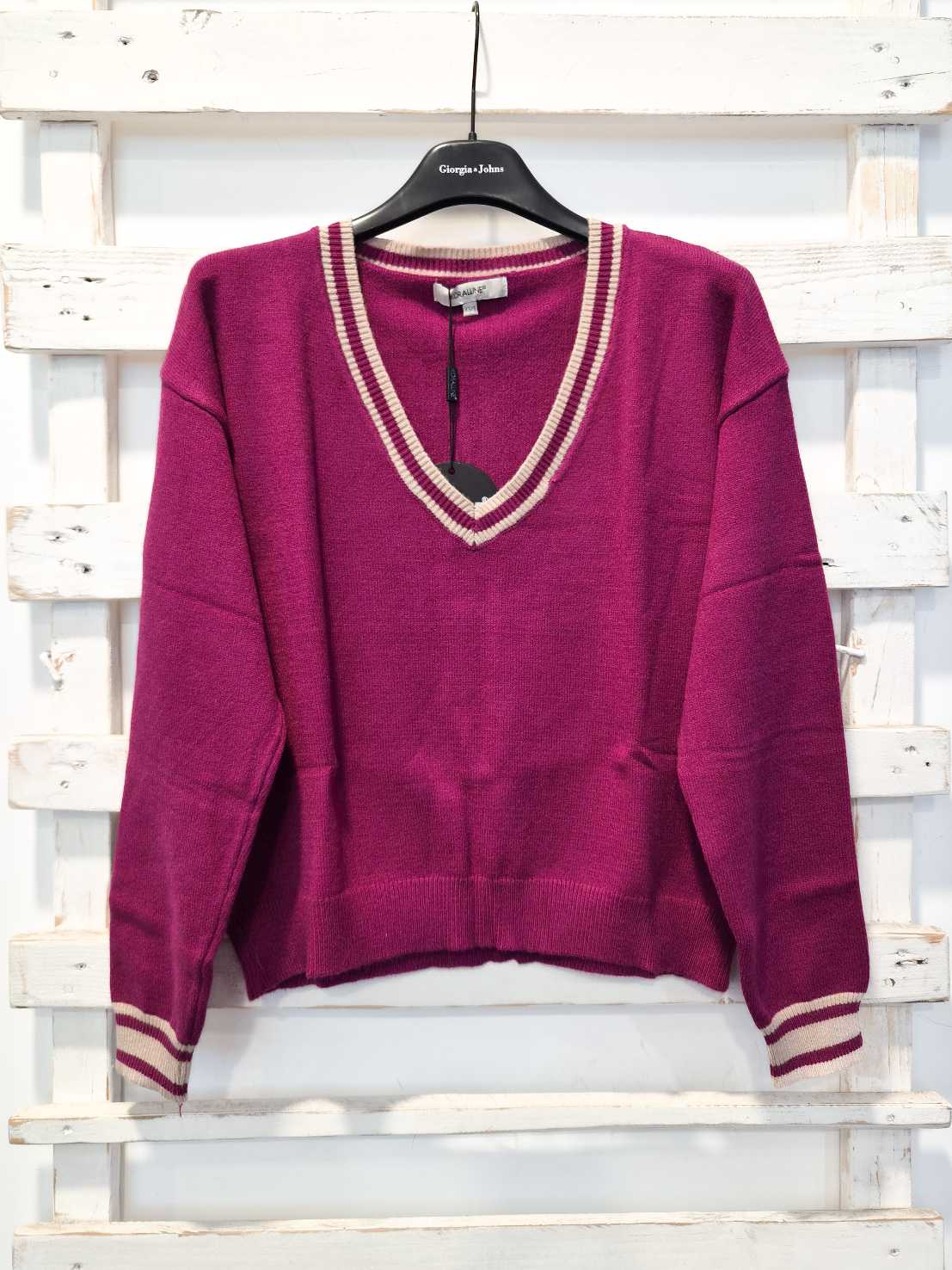 MAGLIA SCOLO A V - Magenta