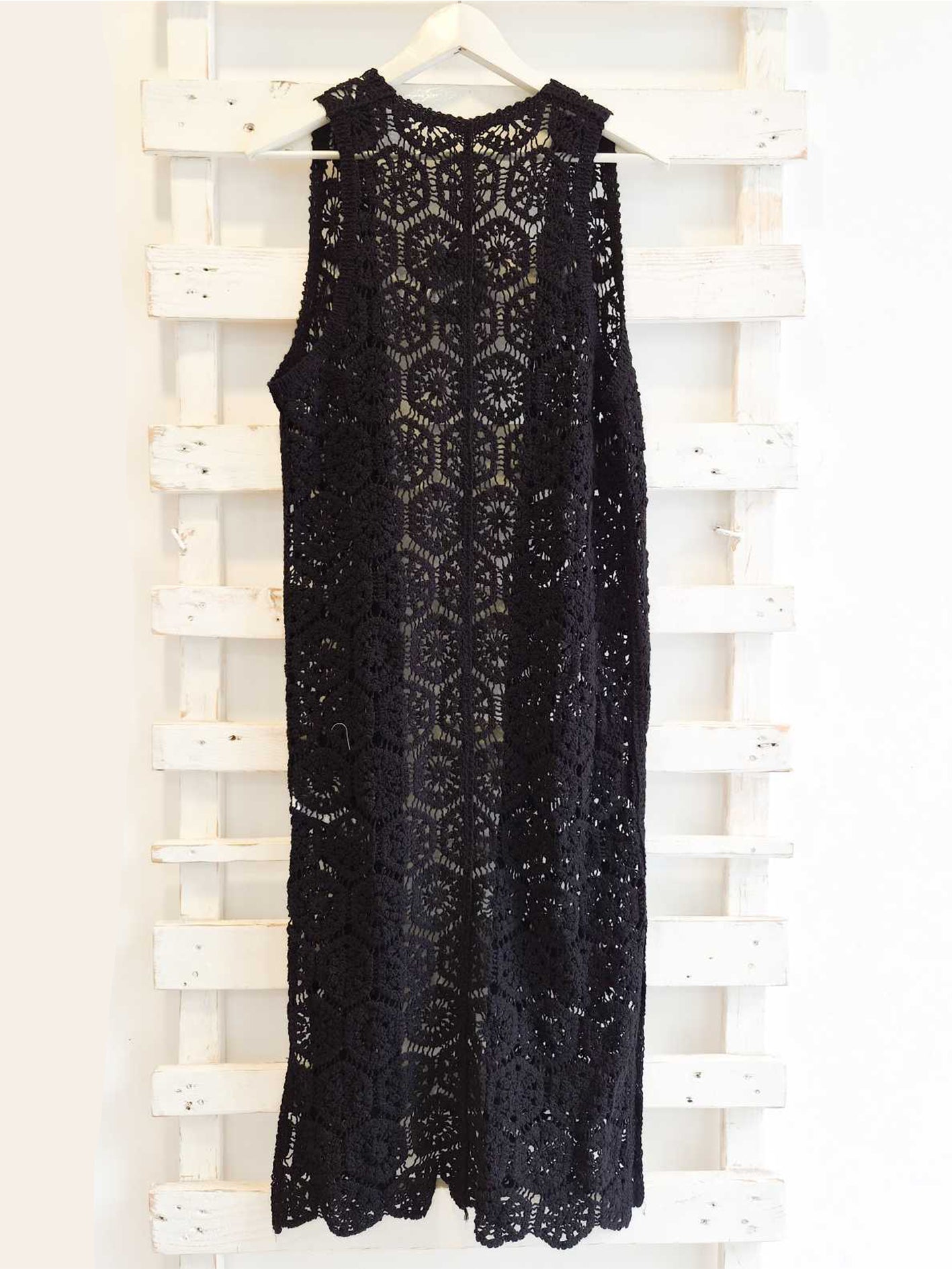 GILET LUNGO CROCHET - nero